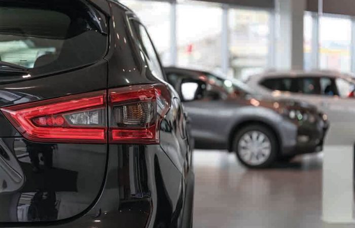 car dealership close up shot on a new car