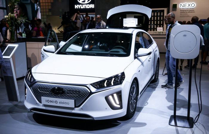 hyundai ioniq electric car on showcase