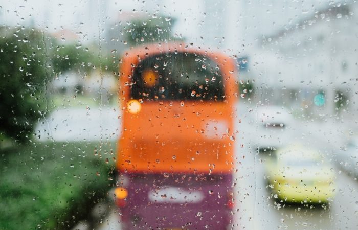 rainy windshield covered in droplets