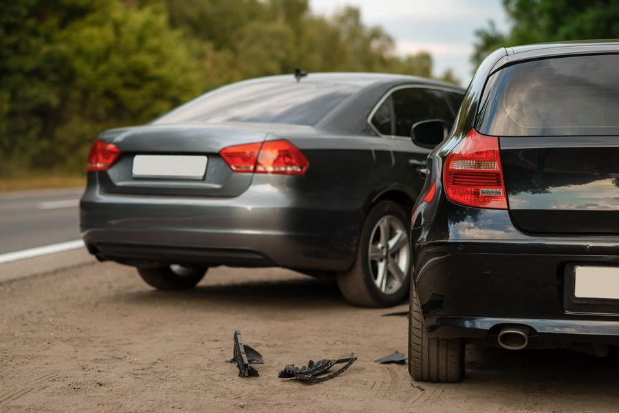 Car accident on road, automobile crash, nobody Car accident on road, automobile crash, nobody. Broken automobile or damaged vehicle, auto collision on highway