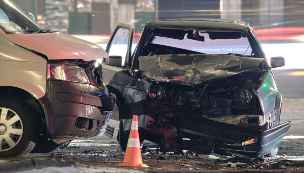 Totaled vehicle in collision accident for scrapping