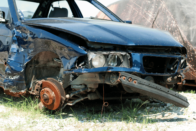 Broken blue car for scrap