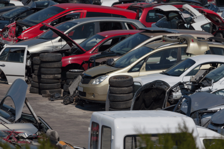 Old cars at car scrap yard