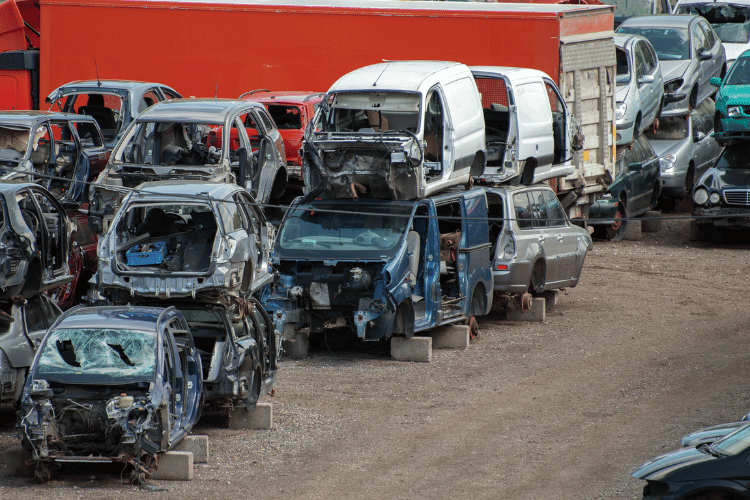 Old vehicles in scrap yard